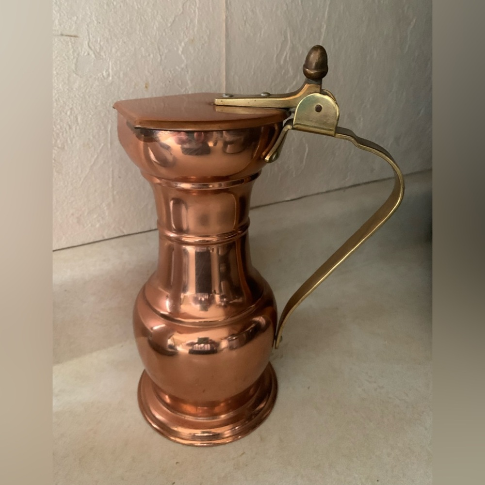 Vintage old world primitive Egro Switzerland copper brass beer stein- lidded